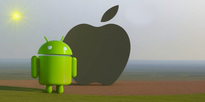 Android with Apple walking side by side
